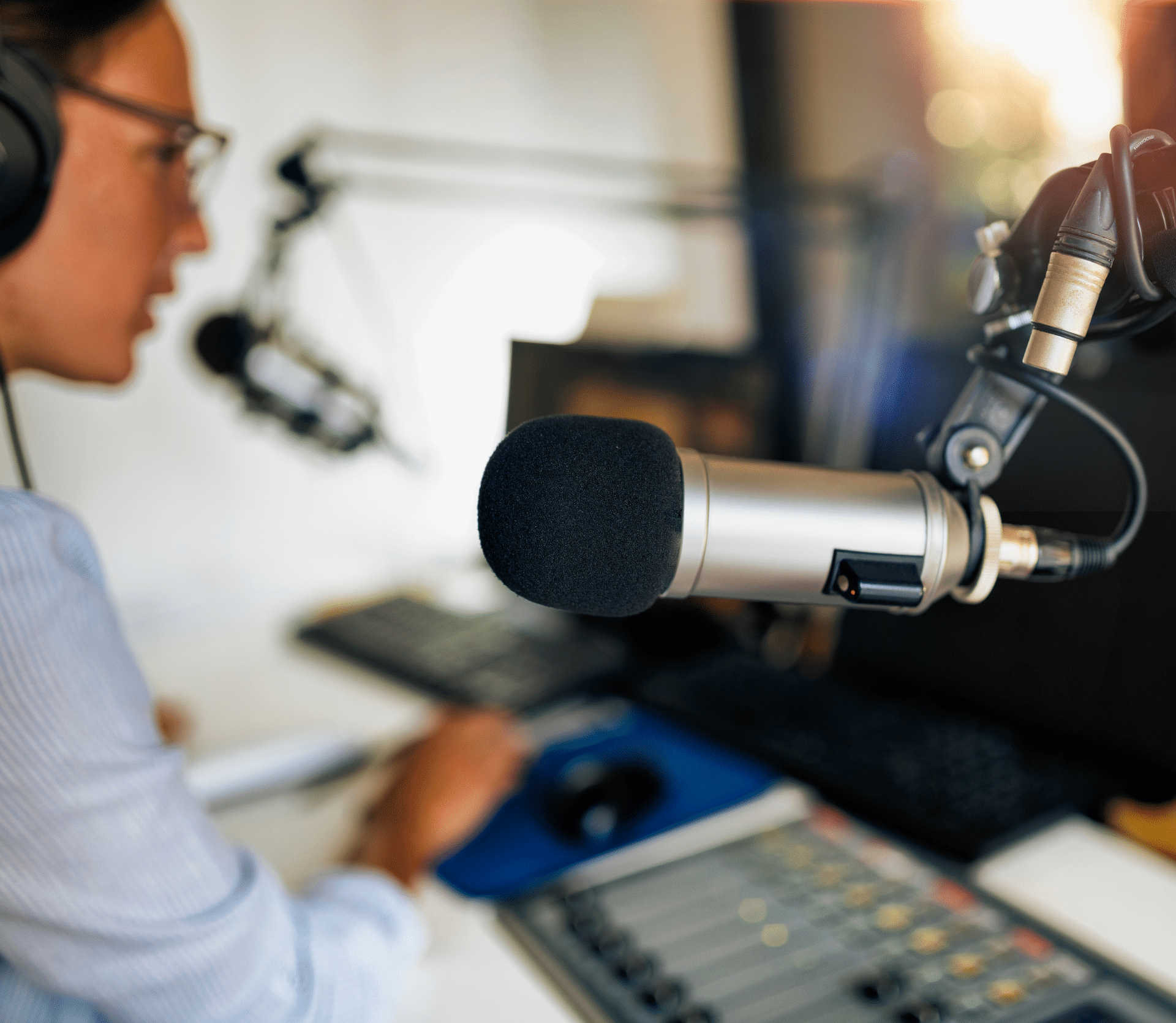 Microphone in a podcasting studio