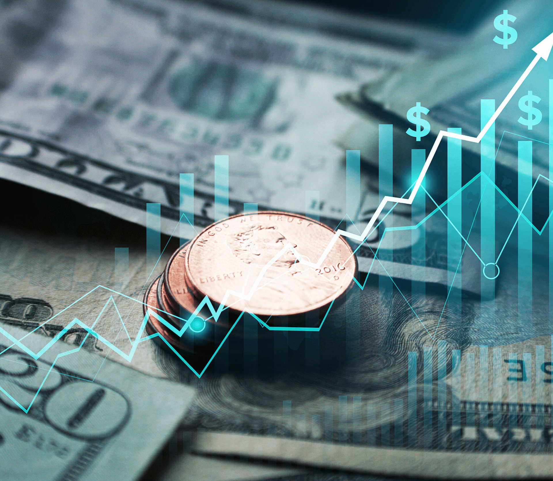 Illustration of money and financial graphs