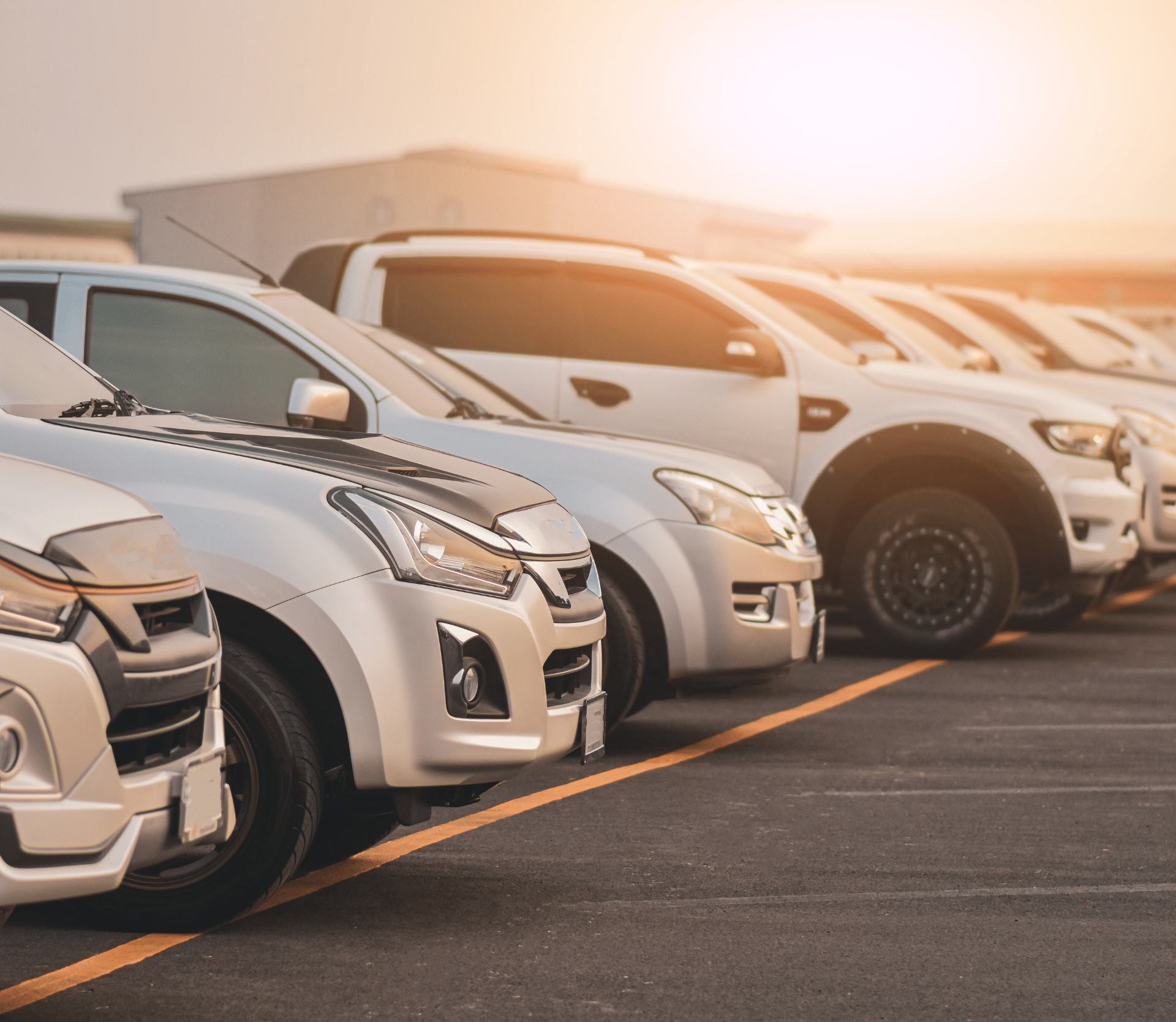 Row of white cars in different makes and models, signifying the choices car subscription customers have.