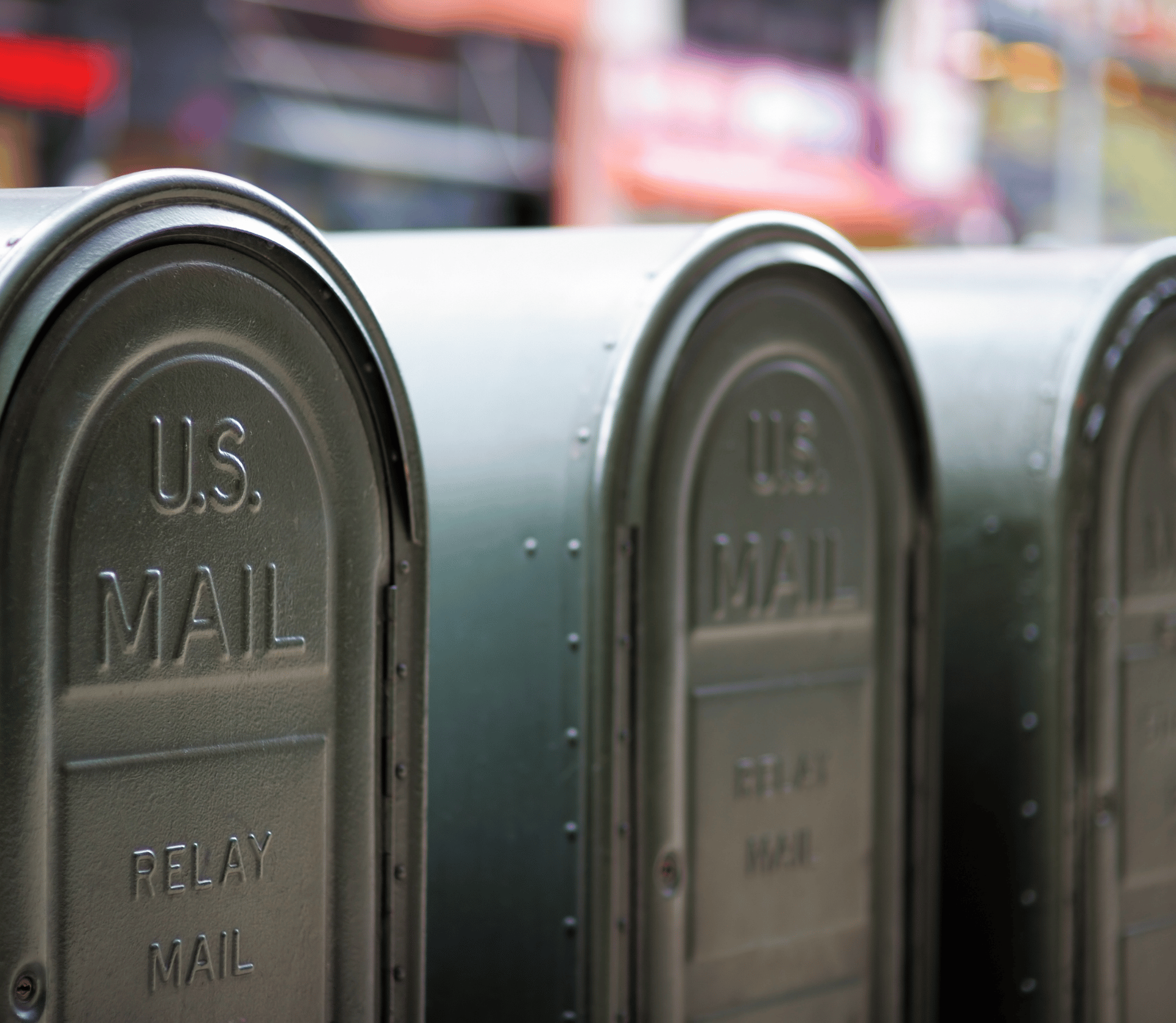 USPS mailboxes lined up side by side