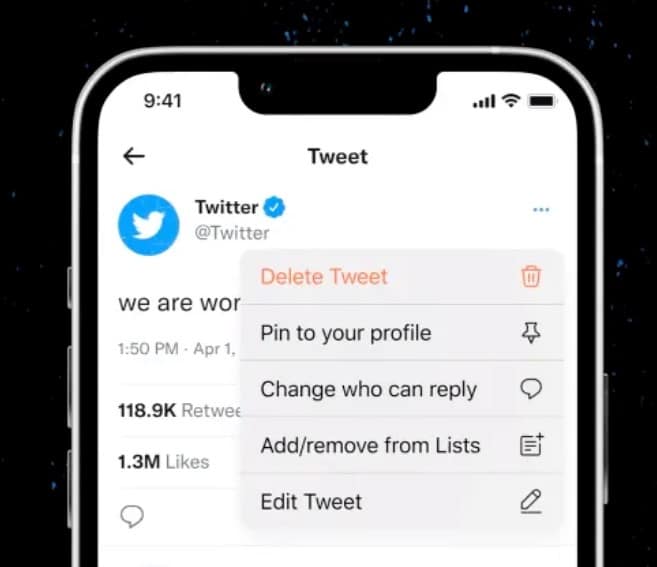 A mockup of a Twitter edit button viewed on a smartphone