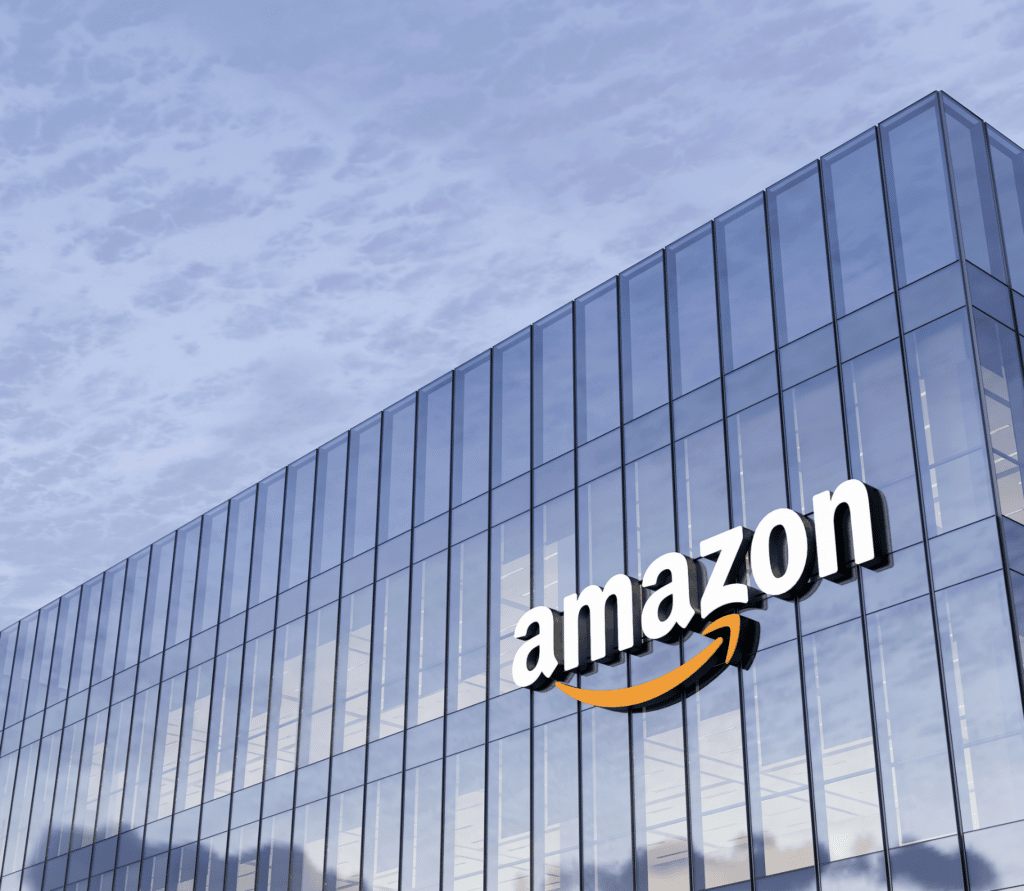 Amazon building in Seattle, Washington, displaying the Amazon logo