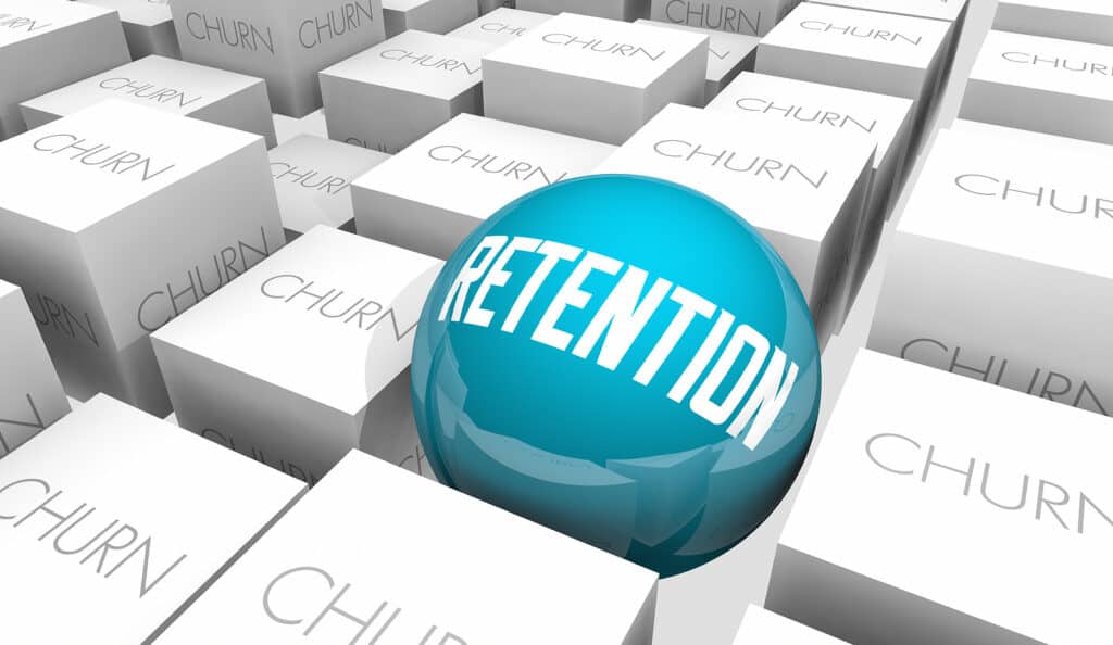 Retention Vs Churn Keep Customers Loyal Return Vs Loss 3d Illustration