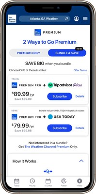 Screenshot of The Weather Channel's premum subscription bundles and pricing