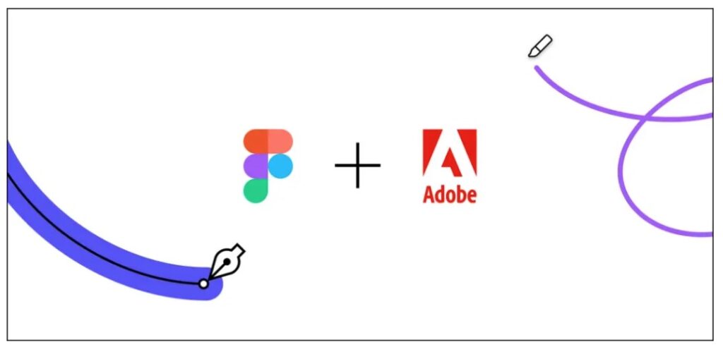 Figma and Adobe logos joined by a plus sign, indicating Adobe's acquisition of Figma, a key competitor