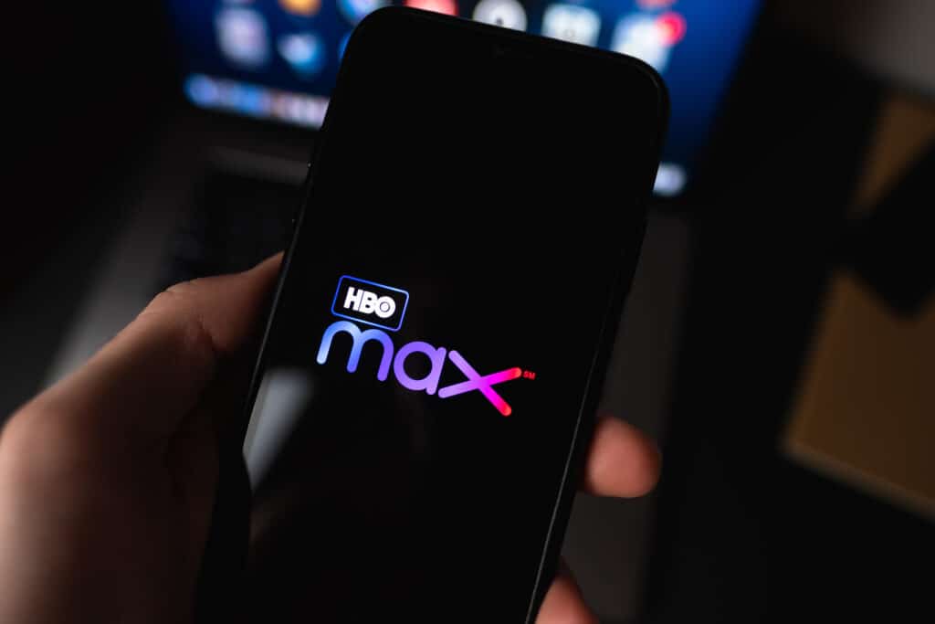 HBO max logo on smartphone screen.