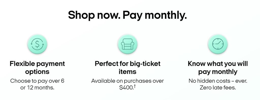 Afterpay hero image: Shop now. Pay monthly. Flexible payment options. Perfect for big-ticket items. Know what you will pay monthly.