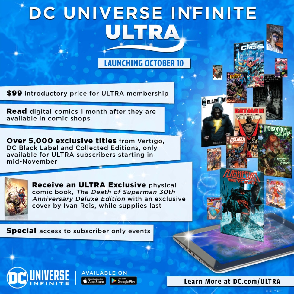 DC Universe Infinite's ad for the ULTRA subscription, launching October 10