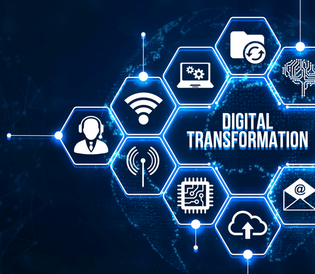 Internet, business, Technology and network concept.Concept of digitization of business processes and modern technology. Digital transformation. 3d illustration.