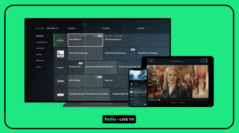 Hero of Hulu + Live TV on a TV, mobile phone and tablet