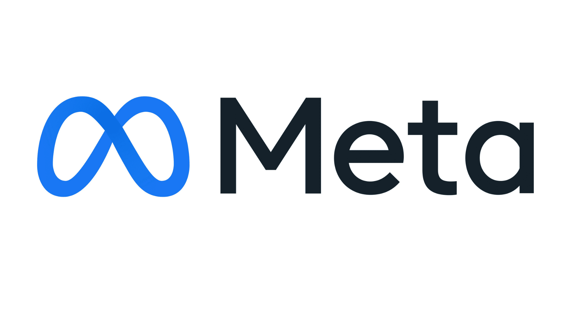Meta logo and Meta's printed name on white background