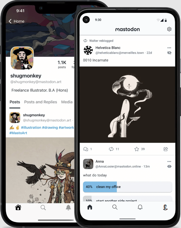 Screenshots of the Mastodon app on Android