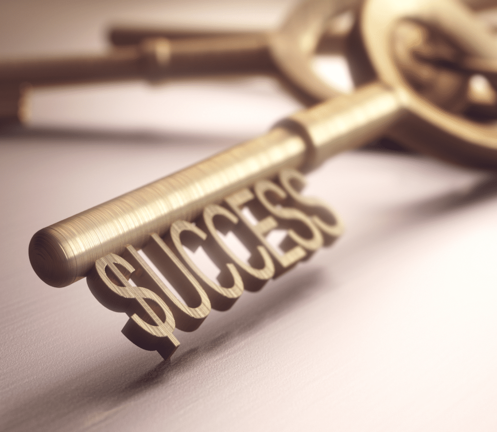 Gold key with the word Success at the end - key to unlock recurring revenue success