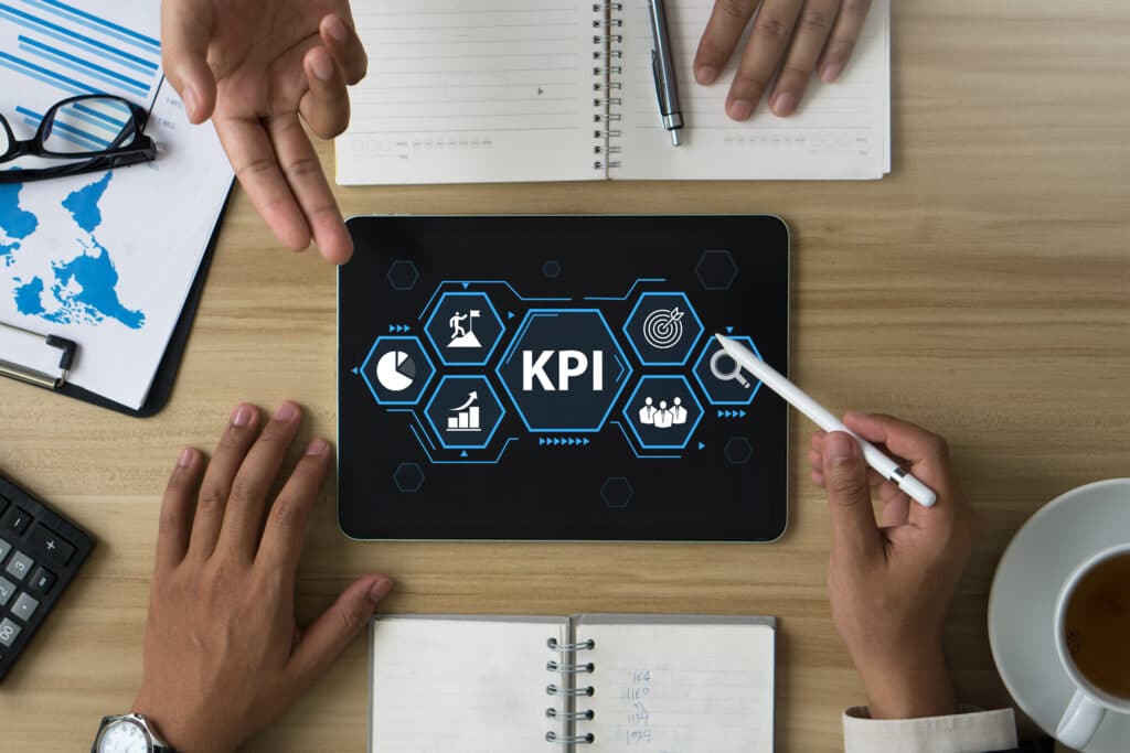 KPI, Key Performance Indicator.Business people presentation, question feedback and planning ideas.business goals, performance results and indicators.