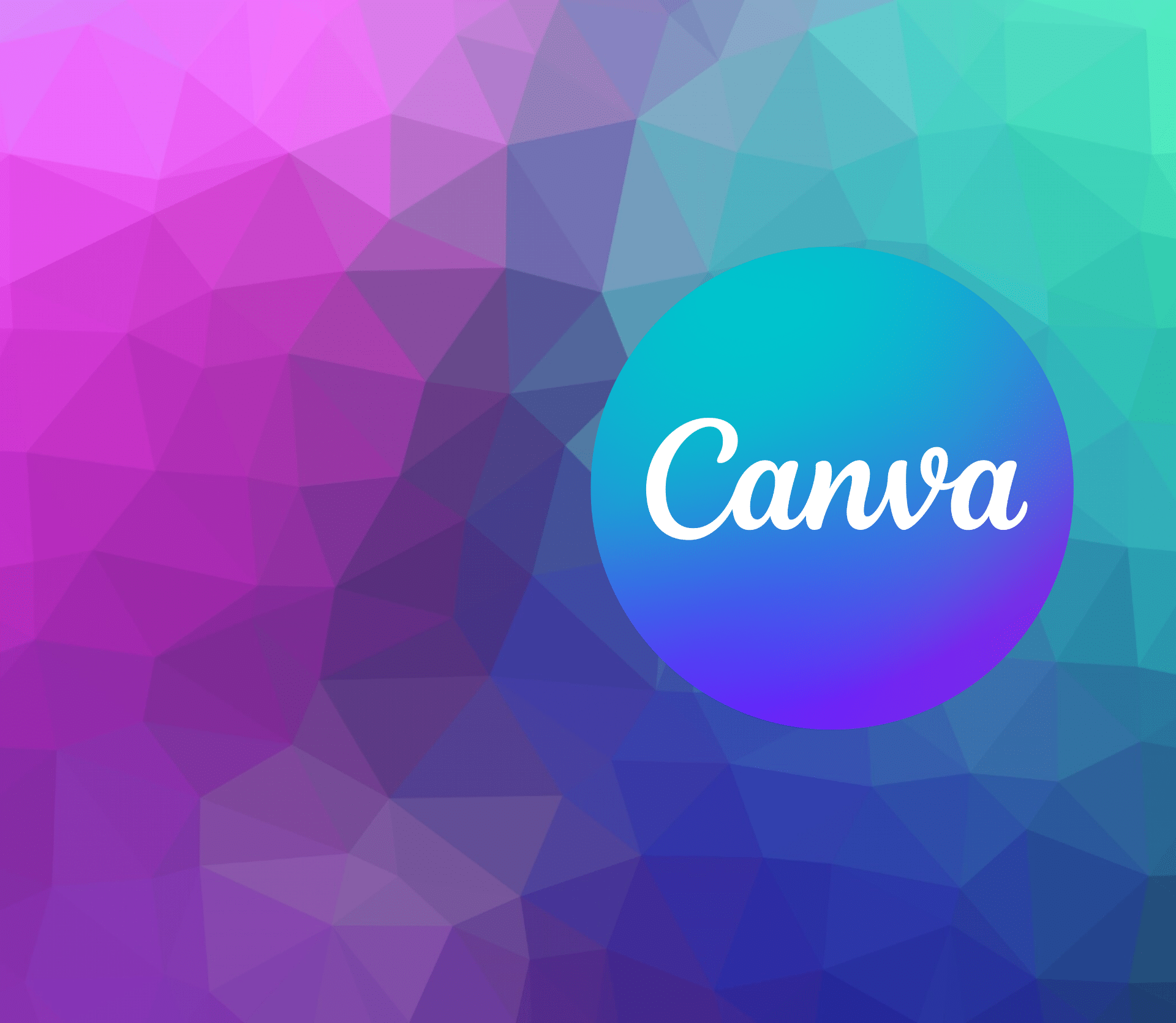 Round Canva logo (white text on blue circle) on multi-colored, abstract background