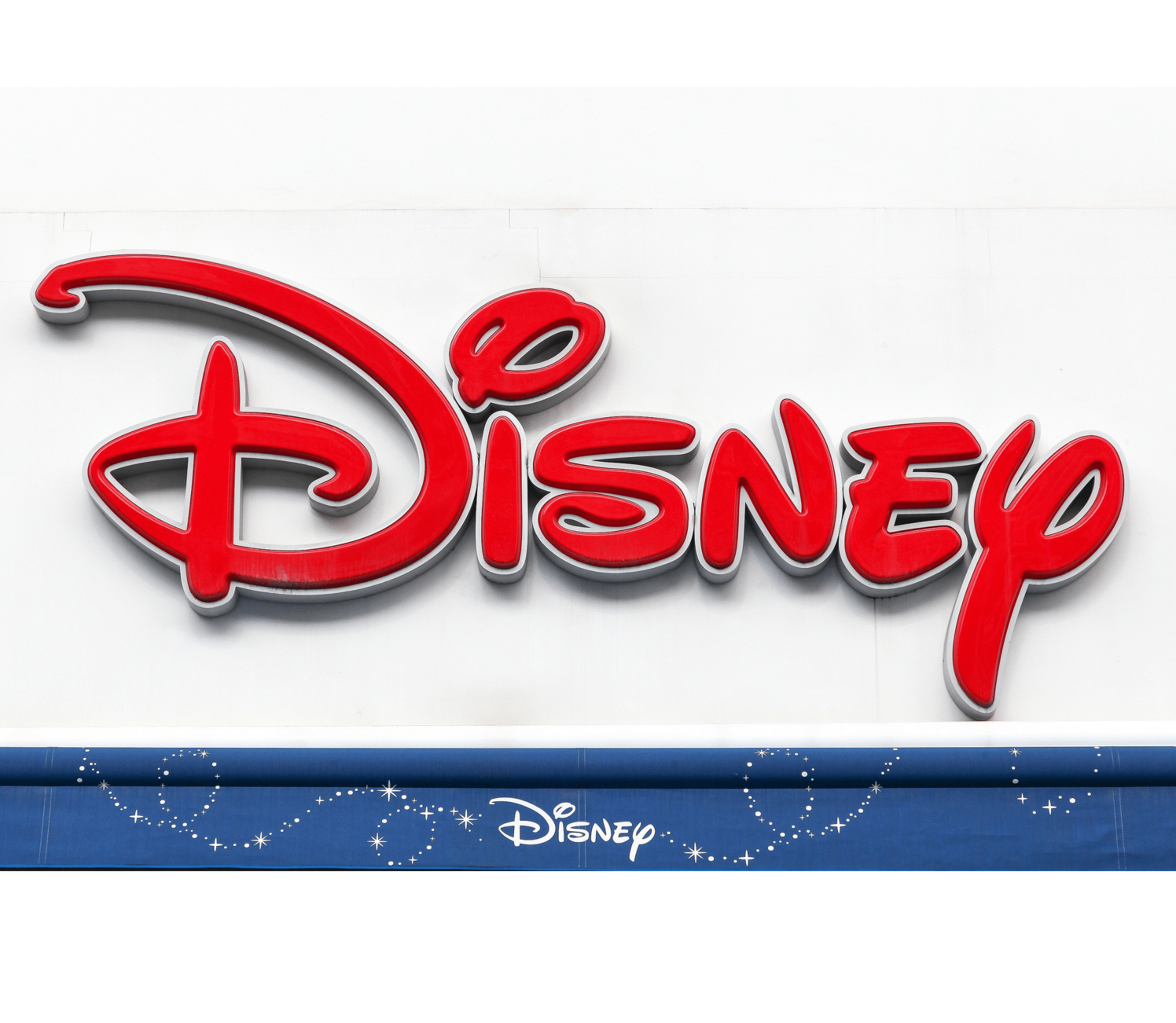 August 26, 2018: Sign of Disney store in Denmark on a wall. Disney is an American diversified multinational mass media and entertainment conglomerate