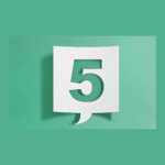 Number five on a white, mesh word bubble on a green background