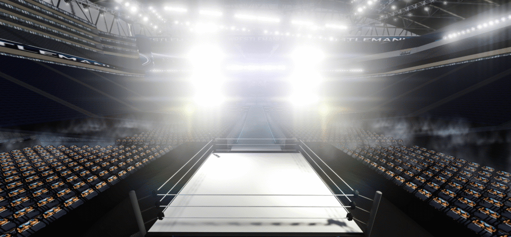 Wrestling arena in black and white