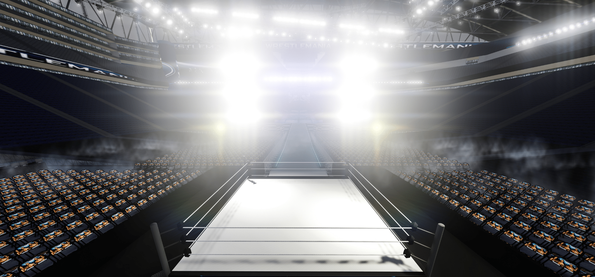 Wrestling arena in black and white