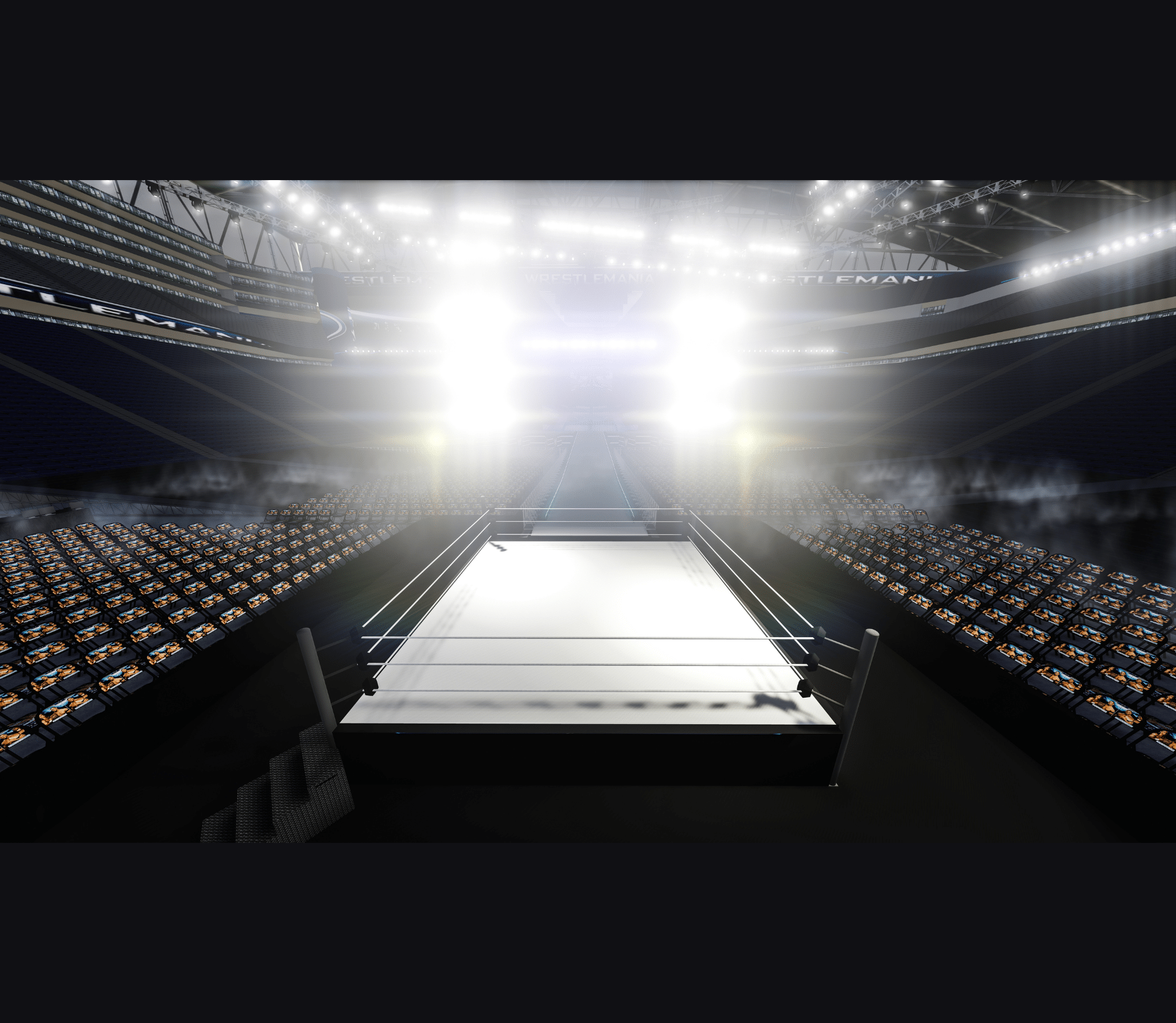 Wrestling arena in black and white