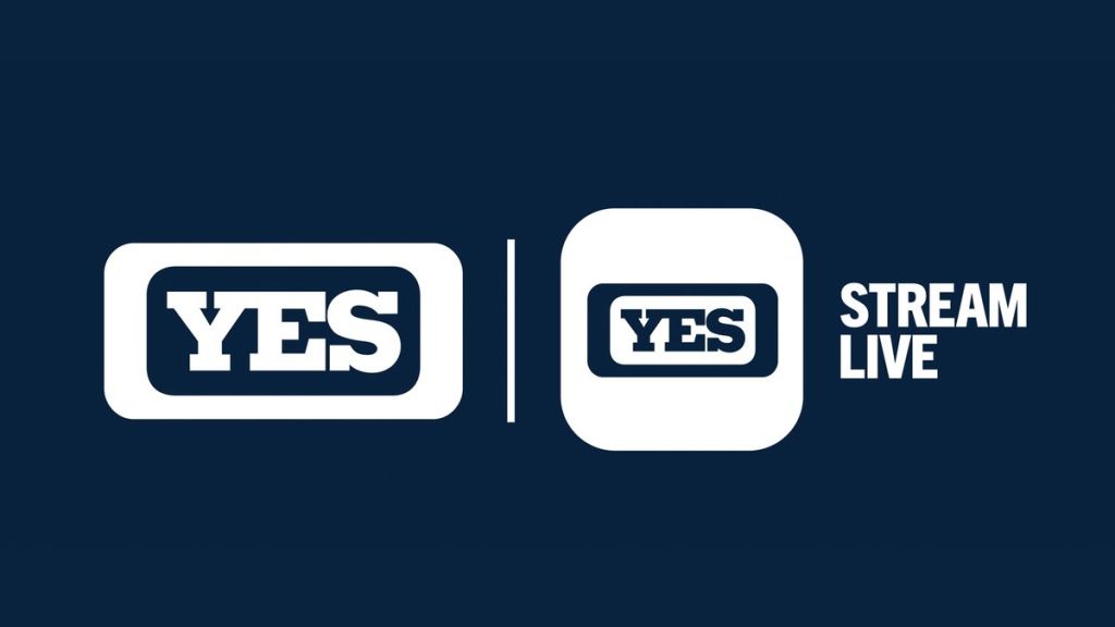 Logo for YES Network and the YES App on a navy blue background