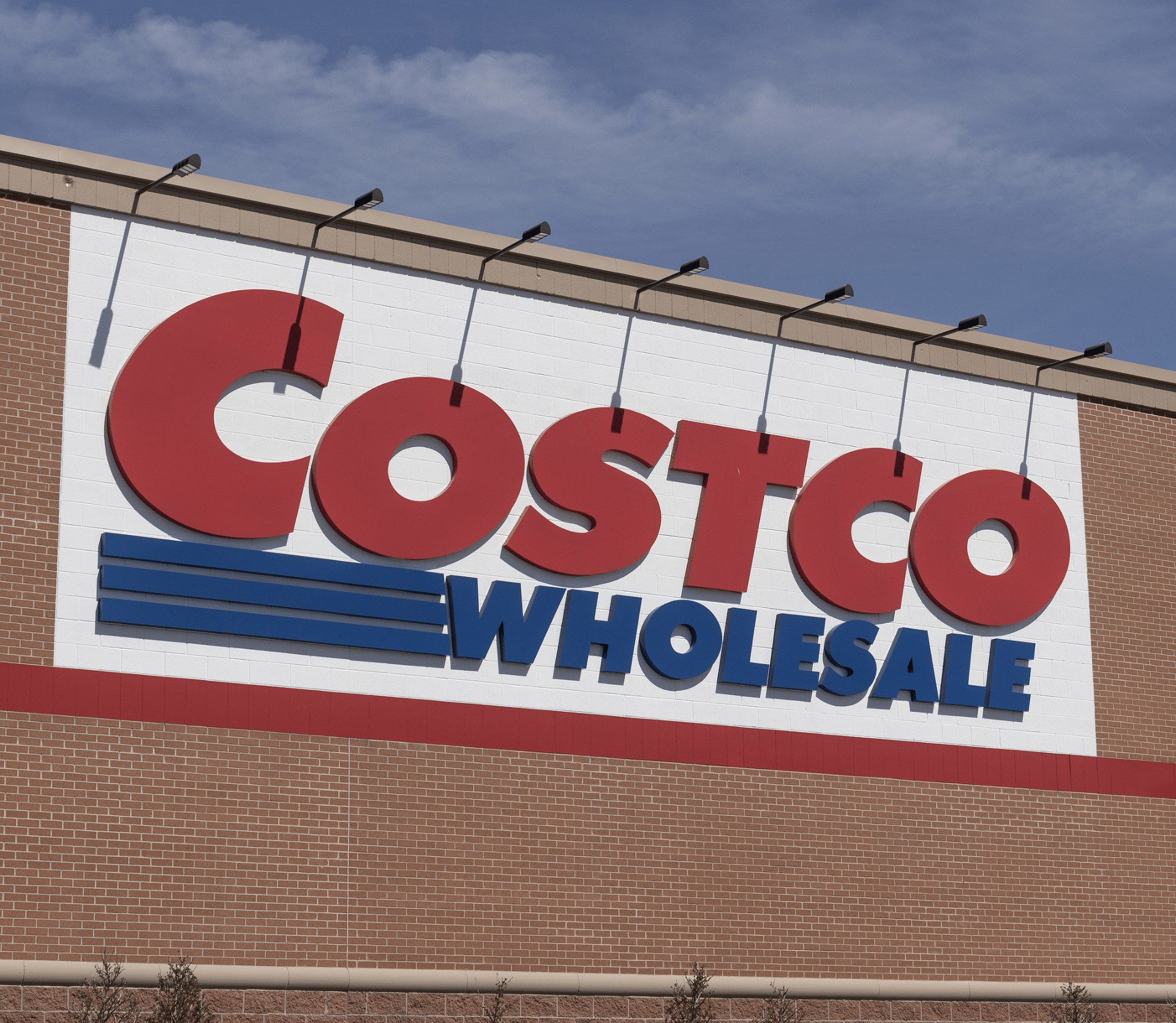 Costco Wholesale sign on Costco building in Indianapolis, Indiana