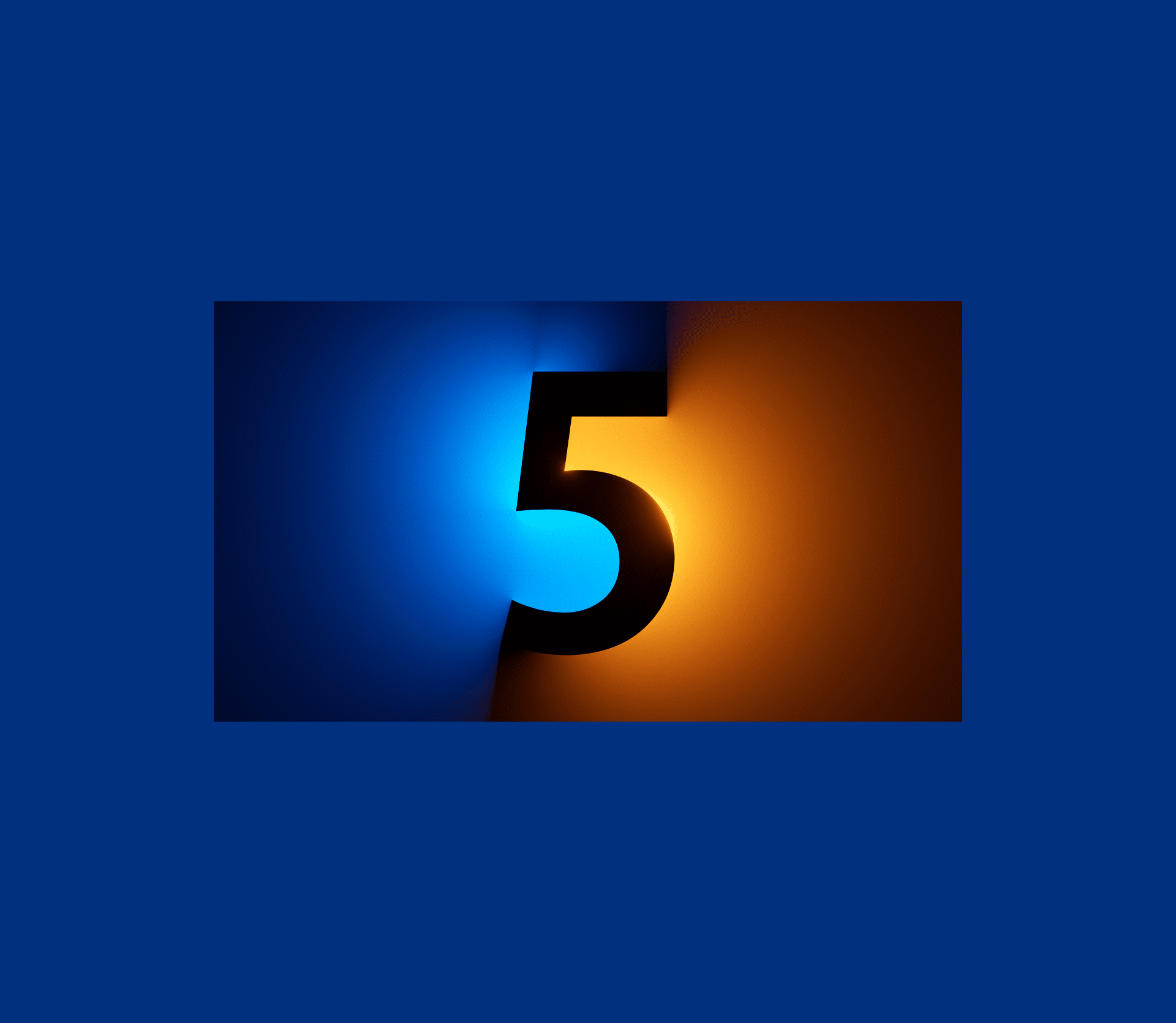 Black number 5 on blue and orange background