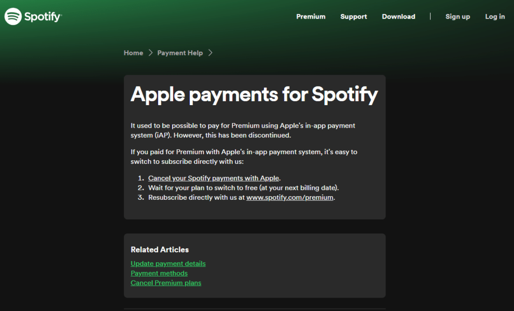 Spotify FAQs: Apple payments for Spotify