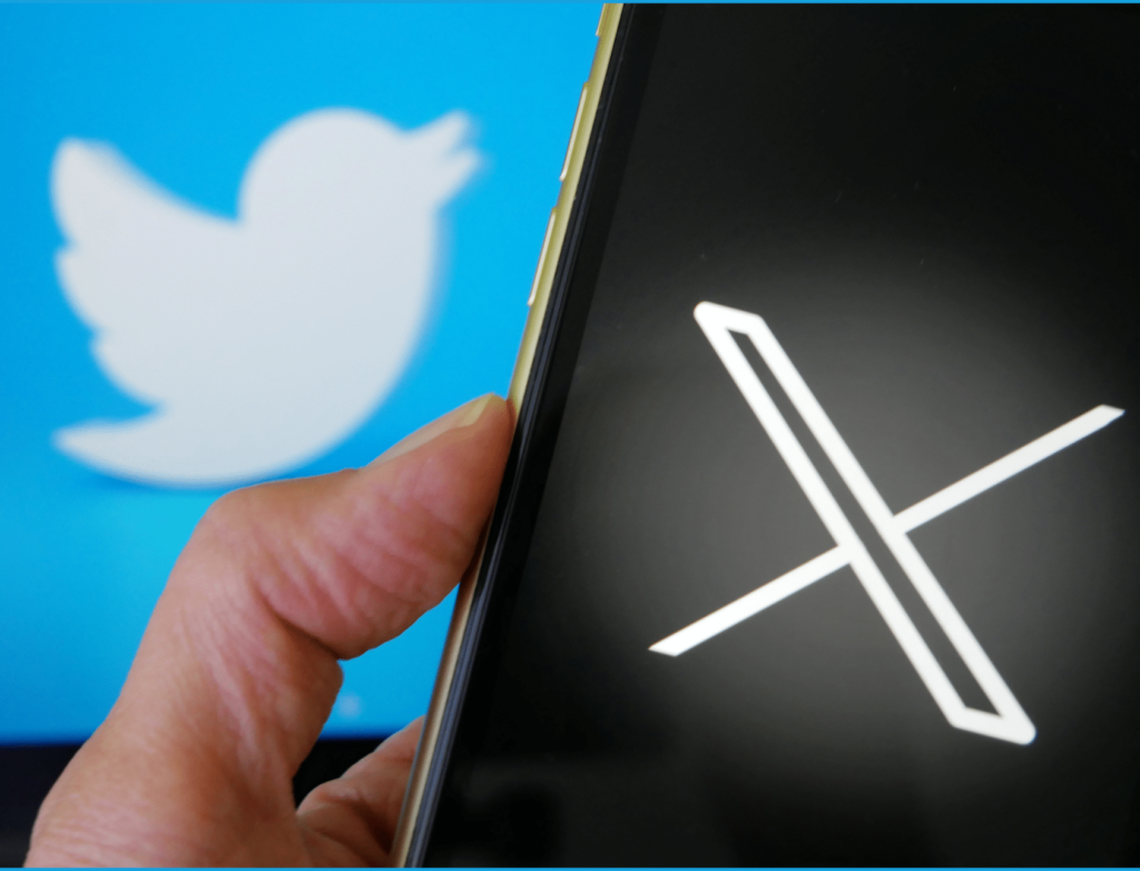 Twitter logo next to the new X logo