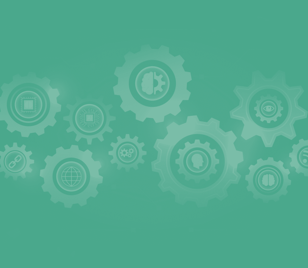 Interlocking gears on a green background