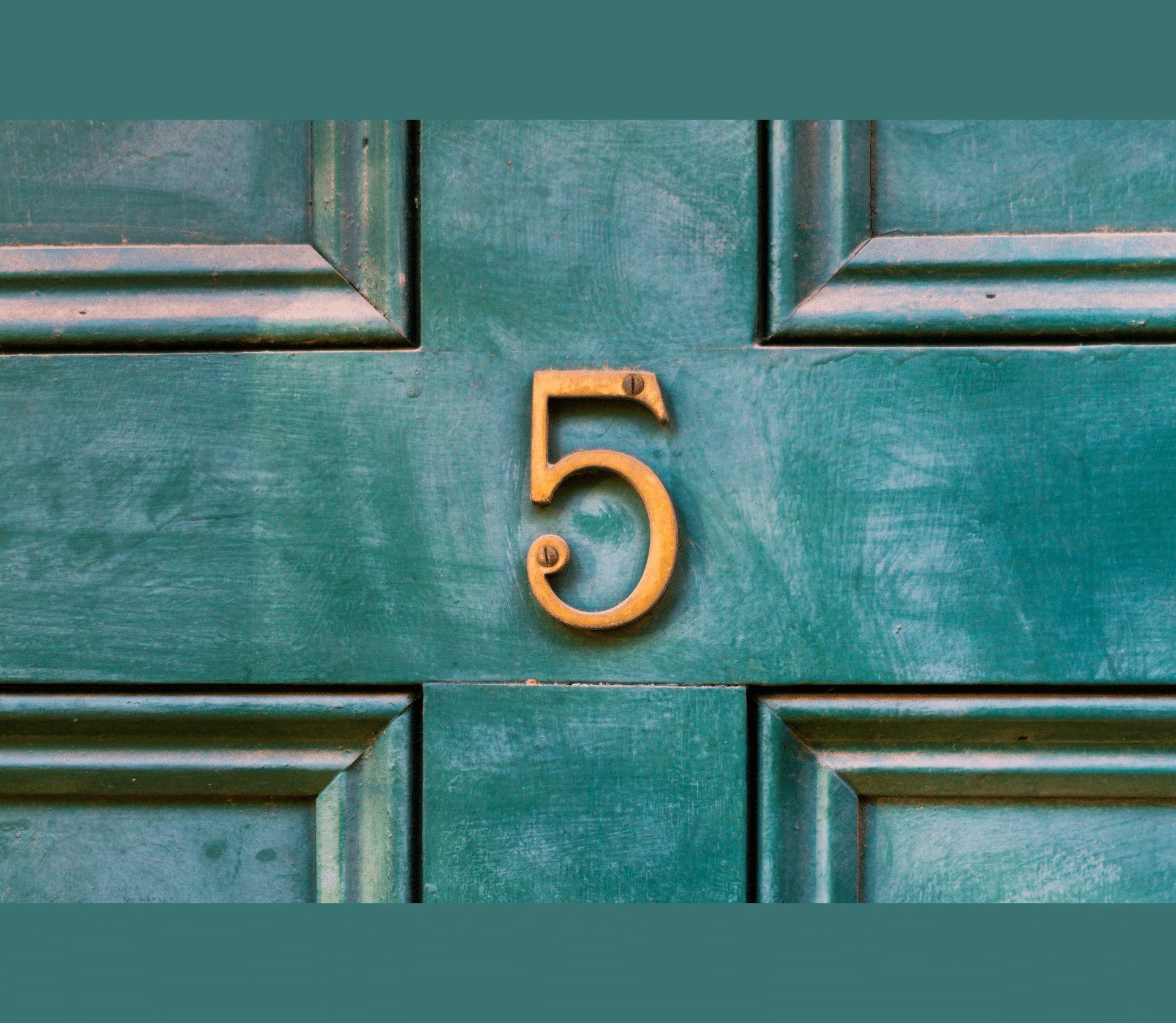 Gold number 5 on a green door, representing Five on Friday for Aug. 4, 2023