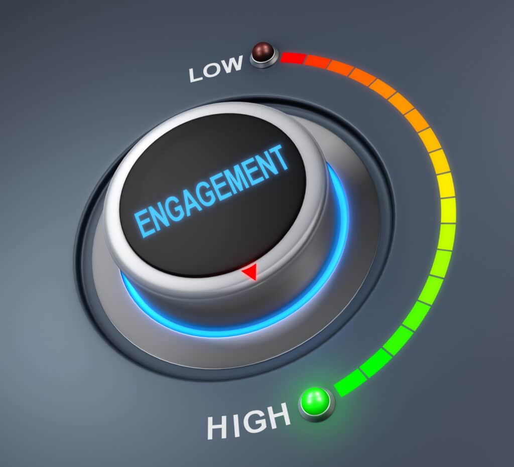 Vector image of an Engagement button with a colored range from low to high