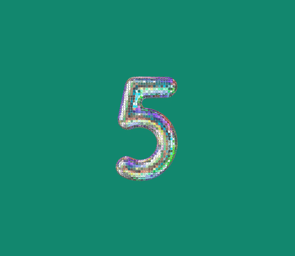 Silver glittery 5 on teal background