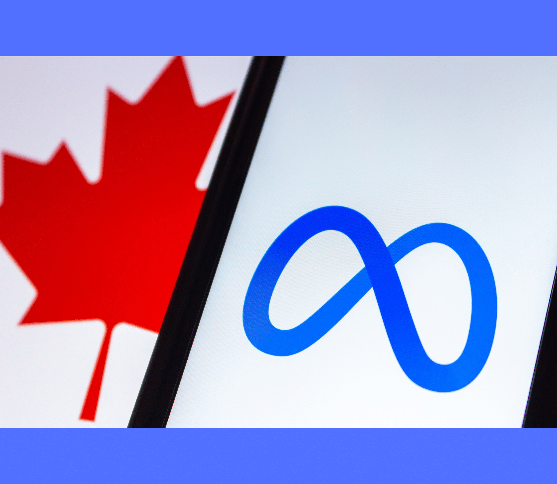 Canadian Flag symbol next to a smartphone with Meta logo