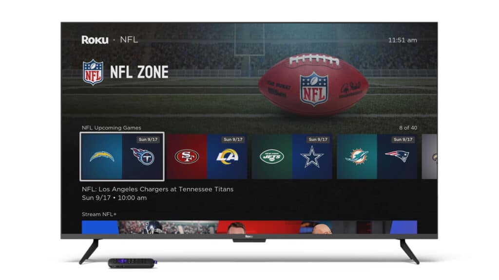SmartTV displaying Roku's NFL Zone to help viewers find football games more easily