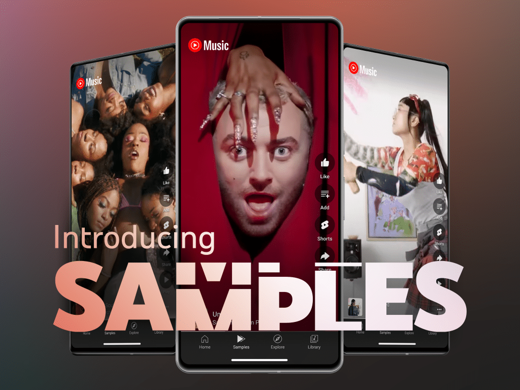 Three YouTube Samples displayed on smartphone screens